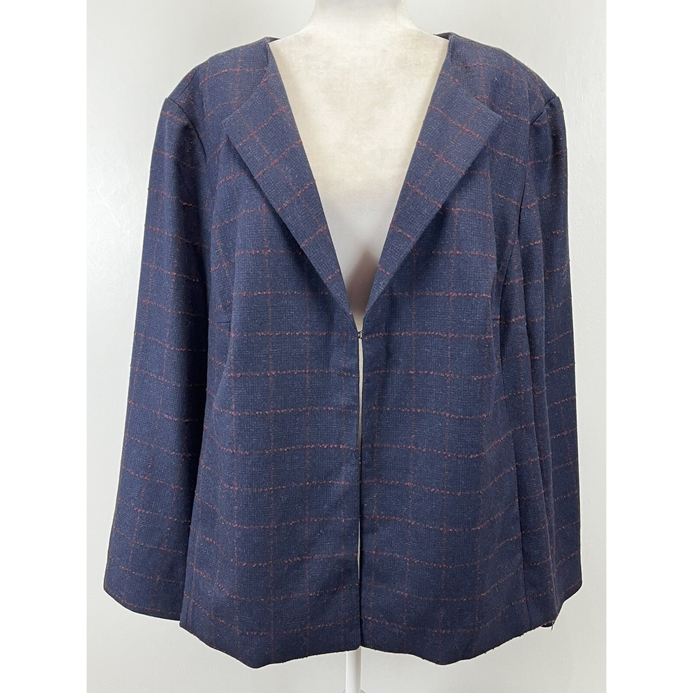 NEW! Talbots Navy Windowpane Blazer Jacket 24W Plus Wool Blend Closure Career